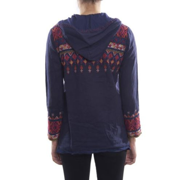 Johnny Was Embroidered Navy Reid Zip Up Hoodie NEW - Picture 3 of 4